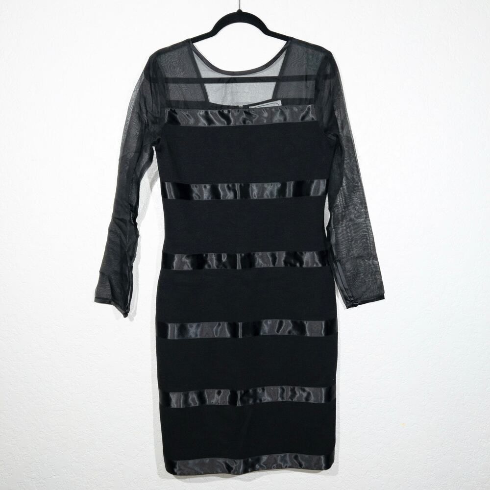 Adrienne Vittadini Black Illusion Sheer Sleeve Wool Blend Dress 10‎